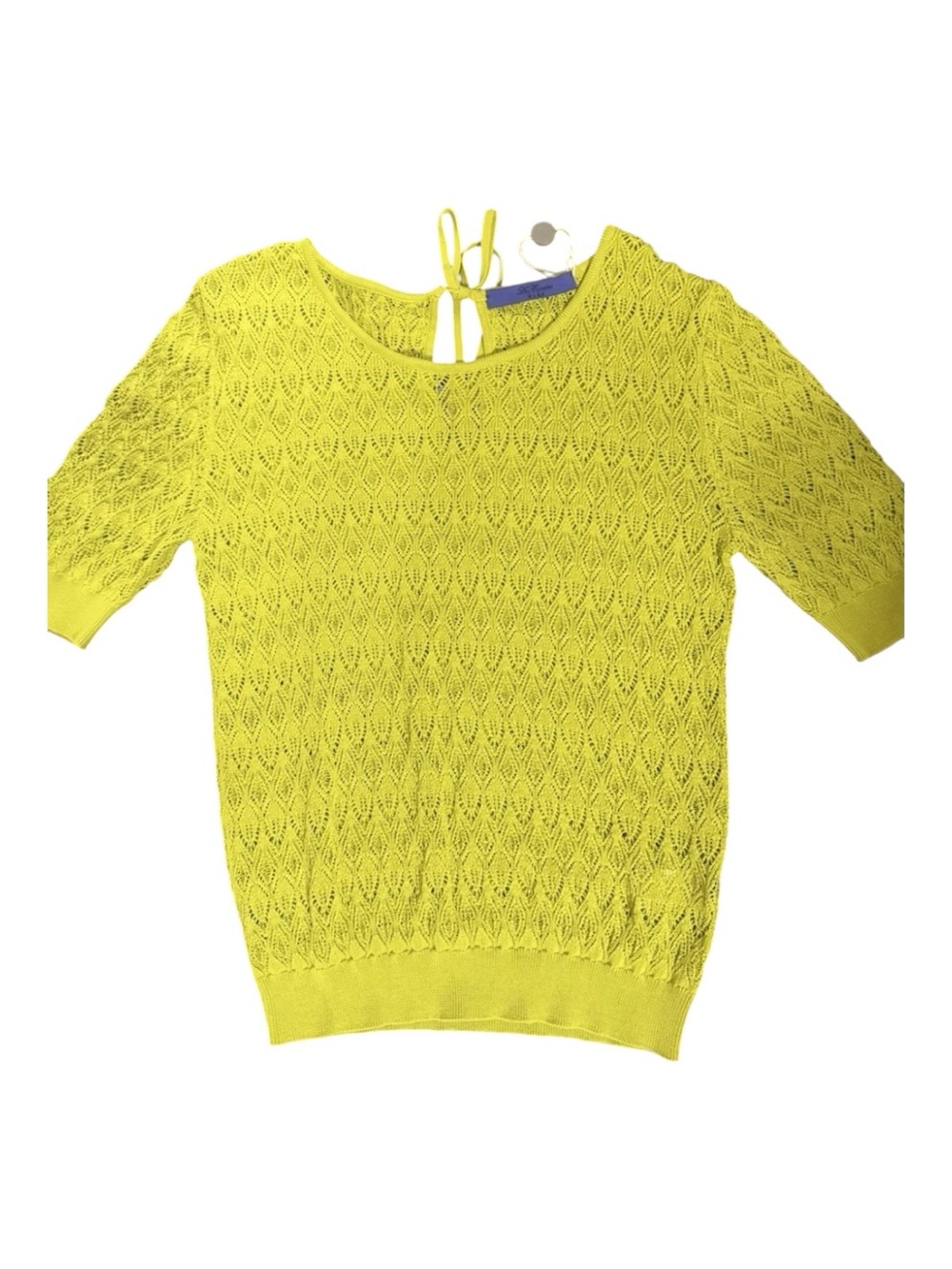 NWT Les Copains Bright Lome Green Crochet Knit Scoop Neck Sweater Tie Back Sz 44